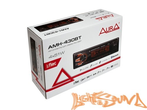 Aura AMH-430BT USB-ресивер, 4x51w, 2xUSB (1A)/SD/FM/AUX/BT, 2 RCA, iD3-TAG, мультицвет (7 цветов)