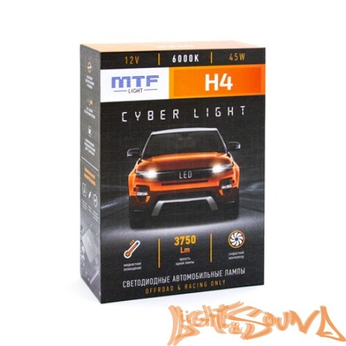 Светодиод головного света MTF Light, Cyber Light, 3750lm, 12V, 45W, 6000K, H4 (2шт)