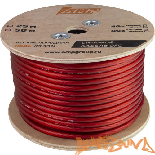AMP 100% Кабель силовой, OFC Ultraflexible, 8GA/8мм2 красный, 50м в катушке