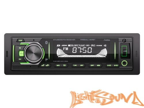 Aura Fireball-204BT USB-ресивер, 12-24V 4x36w, USB SD/FM/AUX/BT, 2 RCA, VA, зеленая подсветка