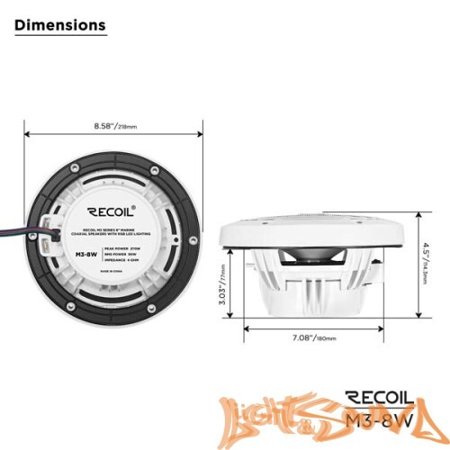Recoil M3-8W Marine 8" (20 см), 2-полосная коаксиальная акустическая система для катера,белые