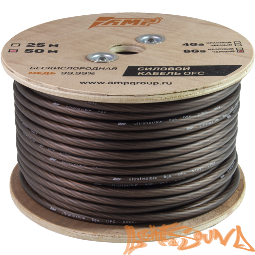 AMP 100% Кабель силовой, OFC Ultraflexible, 8GA/8мм2 чёрный, 50м в катушке