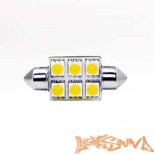 Лампа светодиодная MTF LightSV 8,5 10*36 mm 6 LED салонная 12V 1W 100 Лм 5000K(Белый) c обм.1 шт