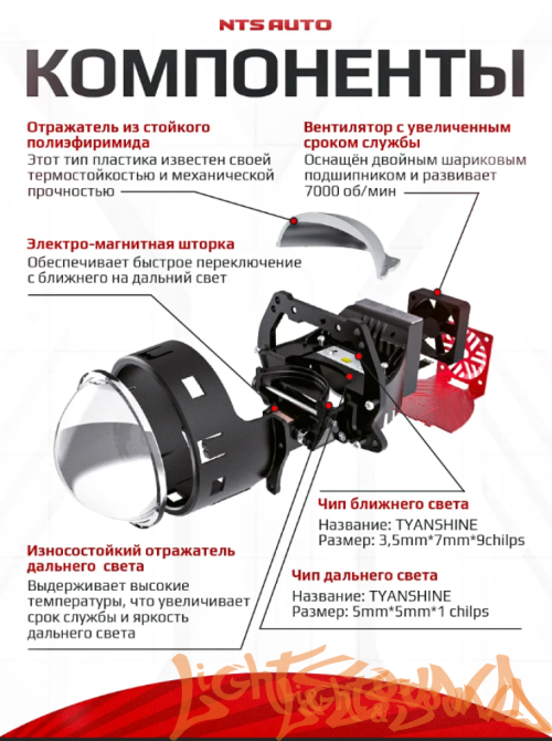Бидиодная линза NTS AUTO BI-LED RIGEL 3.0", 12V, 6300К, 1шт