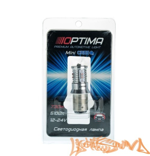 Optima MINI P21/5W, RED, CAN, CREE XB-D*10, 5500K, 50W, 12V (BaY15D), двухконтактная, 1шт