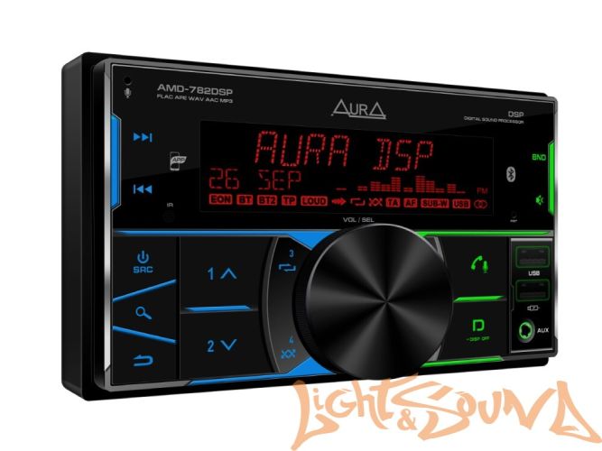 Aura AMD-782DSP 2DIN USB-ресивер, 4x51, USB/FM/AUX/BT,3RCA,DSP, RGB-подсветка