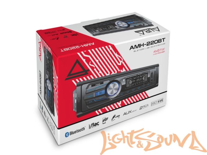 Aura AMH-220BT USB-ресивер, 4x51w, USB SD/FM/AUX/BT, 2 RCA, VA дисплей, синяя подсветка