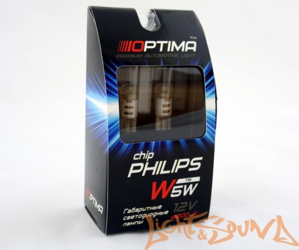 Optima Premium PHILIPS Chip W5W (T10), 4200K, 12V, (W2.1X9.5D), 2шт