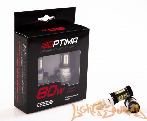 Optima Premium W21/5W 7443 CREE*10, 5100K, 80W, 12V (W3X16g), 1шт