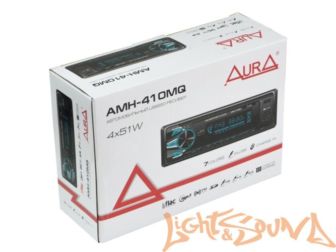 Aura AMH-410MQ USB-ресивер, 4x51w, 2xUSB (2A)/SD/FM/AUX, 2 RCA, iD3-TAG, мультицвет (7 цветов)