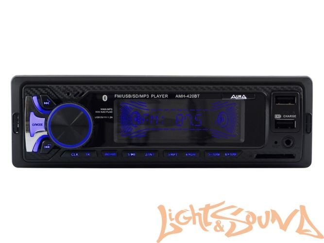 Aura AMH-420BT USB-ресивер, 4x51w, 2xUSB (1A)/SD/FM/AUX/BT, 2 RCA, iD3-TAG, мультицвет (7 цветов)