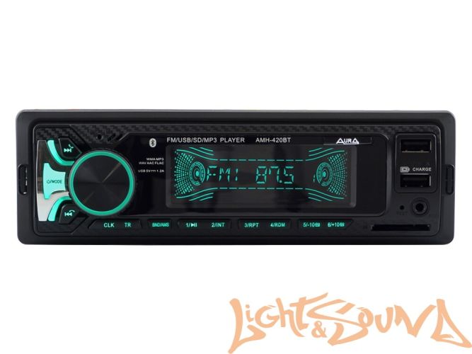 Aura AMH-420BT USB-ресивер, 4x51w, 2xUSB (1A)/SD/FM/AUX/BT, 2 RCA, iD3-TAG, мультицвет (7 цветов)