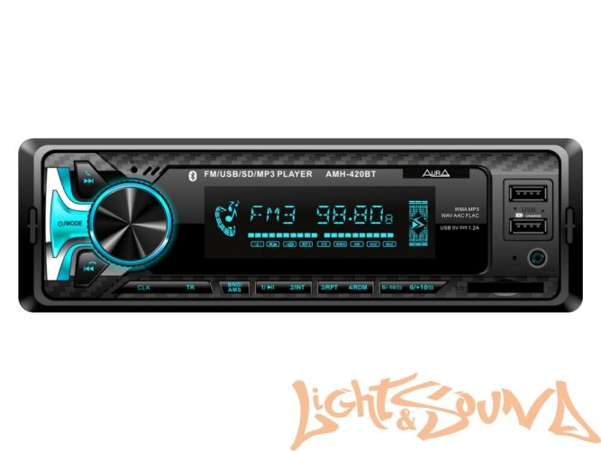 Aura AMH-420BT USB-ресивер, 4x51w, 2xUSB (1A)/SD/FM/AUX/BT, 2 RCA, iD3-TAG, мультицвет (7 цветов)