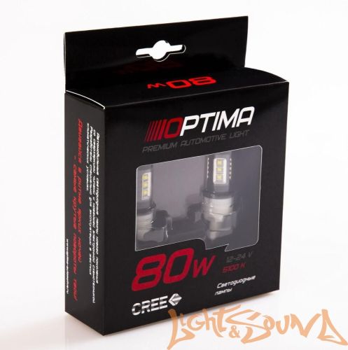 Optima Premium W21/5W 7443 CREE*10, 5100K, 80W, 12V (W3X16g), 1шт