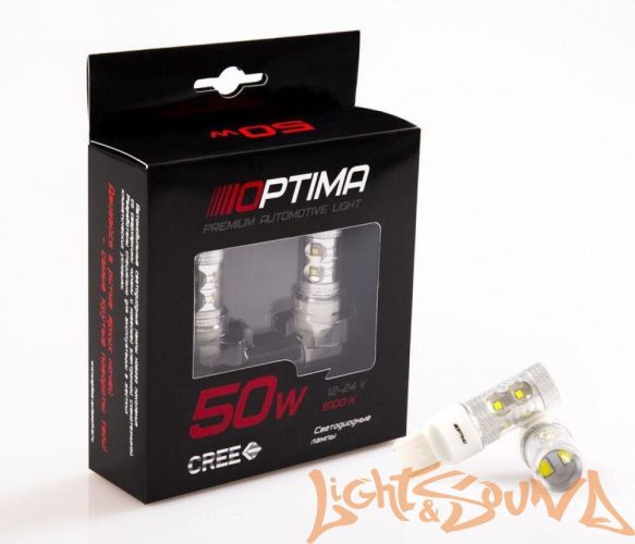 Optima Premium W21W 7440 CREE*10, 5100K, 50W, 12V (W3X16d), 1шт