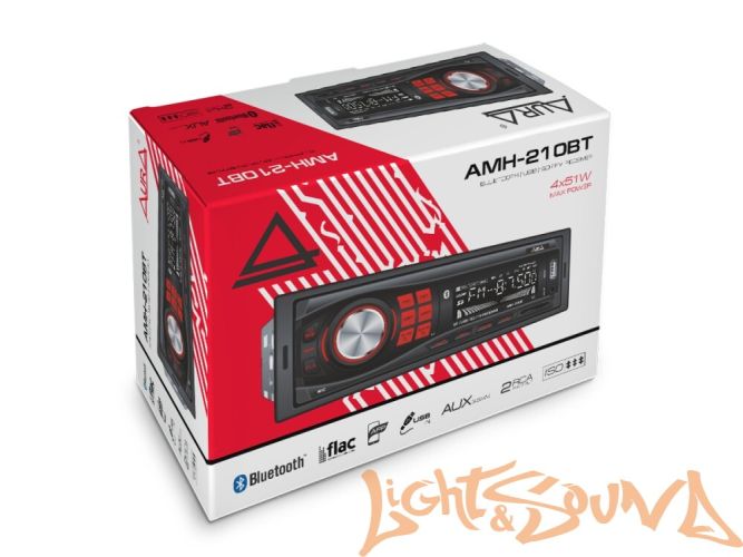 Aura AMH-210BT USB-ресивер, 4x51w, USB SD/FM/AUX/BT, 2 RCA, VA дисплей, красная подсветка