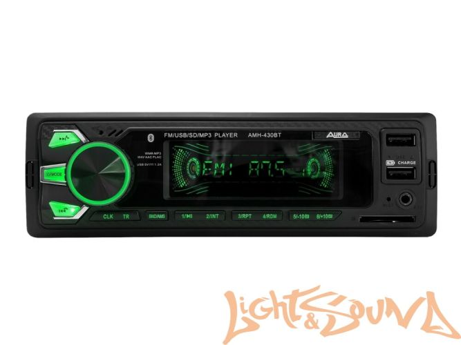 Aura AMH-430BT USB-ресивер, 4x51w, 2xUSB (1A)/SD/FM/AUX/BT, 2 RCA, iD3-TAG, мультицвет (7 цветов)