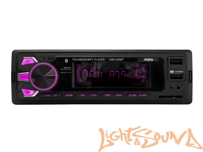 Aura AMH-430BT USB-ресивер, 4x51w, 2xUSB (1A)/SD/FM/AUX/BT, 2 RCA, iD3-TAG, мультицвет (7 цветов)