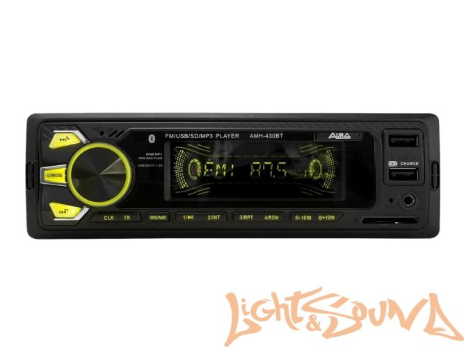 Aura AMH-430BT USB-ресивер, 4x51w, 2xUSB (1A)/SD/FM/AUX/BT, 2 RCA, iD3-TAG, мультицвет (7 цветов)