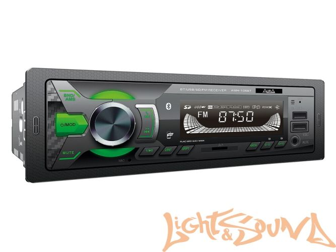 Aura AMH-105BT USB-ресивер, 4x36w, 2xUSB SD/FM/AUX/BT, LED дисплей, зеленая подсветка