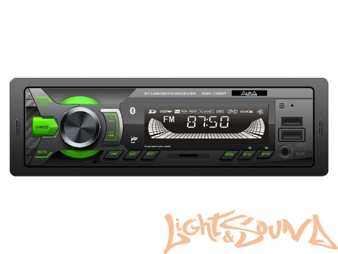 Aura AMH-105BT USB-ресивер, 4x36w, 2xUSB SD/FM/AUX/BT, LED дисплей, зеленая подсветка