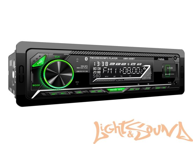 Aura AMH-360BT USB-ресивер, 4x51w, USB SD/FM/AUX/BT, 2 RCA, VA дисплей, зеленая подсветка