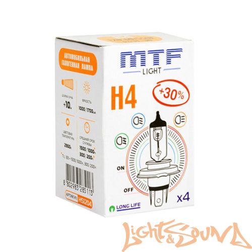 MTF Standart + 30% H4 12V 60/55W Галогенная лампа (1шт)