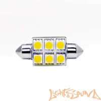 MTF LightSV 8,5 10*36 mm 6 LED салонная 12V 1W 100 Лм 5000K(Белый) c обм.1 шт