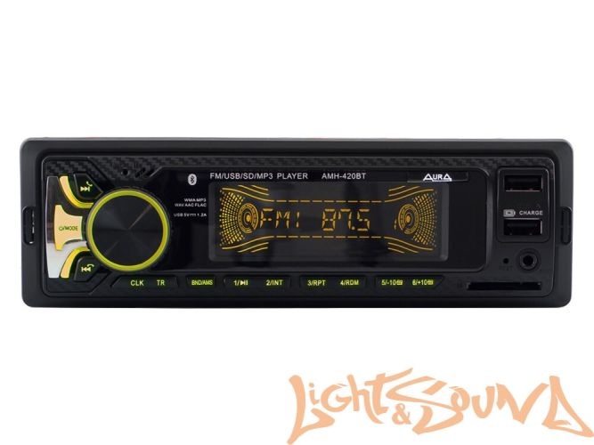 Aura AMH-420BT USB-ресивер, 4x51w, 2xUSB (1A)/SD/FM/AUX/BT, 2 RCA, iD3-TAG, мультицвет (7 цветов)