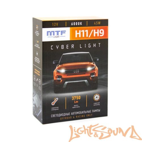Светодиод головного света MTF Light, Cyber Light, 3750lm, 12V, 45W, 6000K, H11/H9 (2шт)