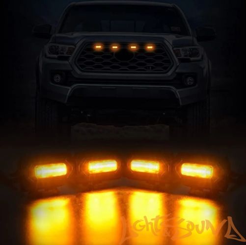 Ходовые габаритные огни в решетку радиатора черные прямоугольные, оранжевый цвет 12В, 4шт