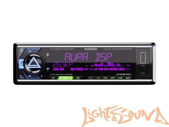Aura INDIGO-876DSP USB-ресивер, 4х51w, USB (1.2A)/FM/AUX/BT,4RCA,DSP,RGB подсветка