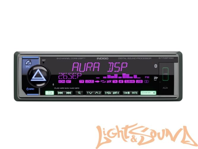 Aura INDIGO-877DSP-MKII USB-ресивер, 4х51w, USB (1.2A)/FM/AUX/BT,4RCA,DSP,RGB подсветка