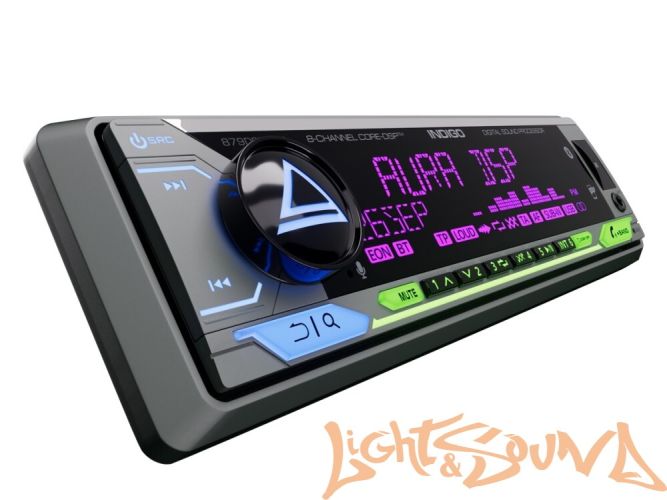 Aura INDIGO-879DSP-MKII USB-ресивер, 4х51w, USB (1.2A)/FM/AUX/BT,4RCA,DSP,RGB подсветка