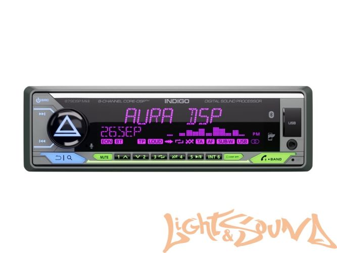 Aura INDIGO-879DSP-MKII USB-ресивер, 4х51w, USB (1.2A)/FM/AUX/BT,4RCA,DSP,RGB подсветка