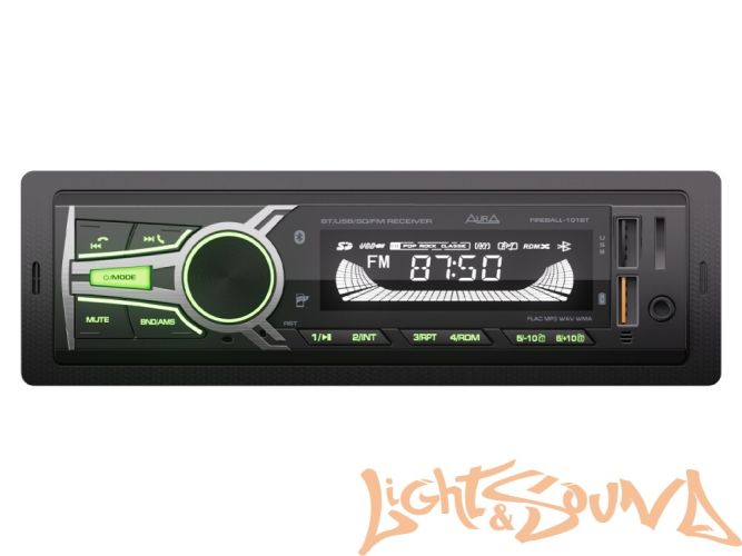Aura Fireball-101BT USB-ресивер, 12V 4x36w, 2USB SD/FM/AUX/BT, 2 RCA, VA, зеленая подсветка