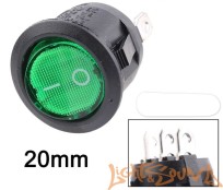  Кнопка включения LS KCD1 20мм ON-OFF,с фиксацией, 3х-позиционная,зелёная подсветка