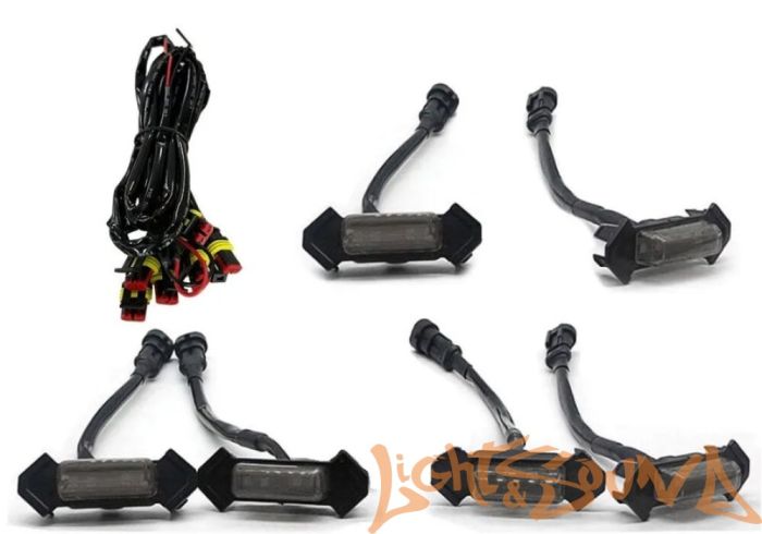 Ходовые габаритные огни в решетку радиатора черные, оранжевый цвет 12В, 5шт