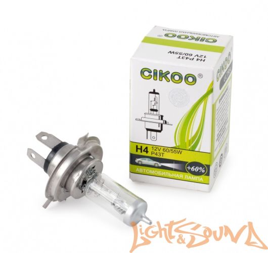 CIKOO, CG0105, H4+60% 12V, 60/55W Галогенная лампа (1шт)