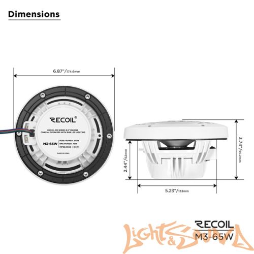 Recoil M3-65W Marine 6.5" (16,5 см), 2-полосная коаксиальная акустическая система для катера, белые