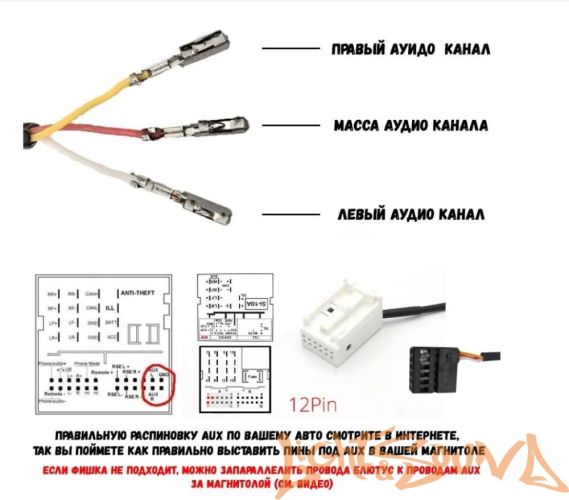AUX - Bluetooth 12pin с микрофоном