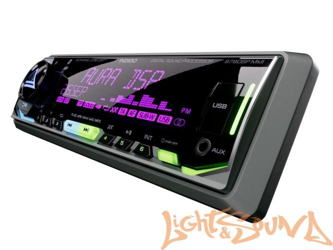 Aura INDIGO-878DSP-MKII USB-ресивер, 4х51w, USB (1.2A)/FM/AUX/BT,4RCA,DSP,RGB подсветка