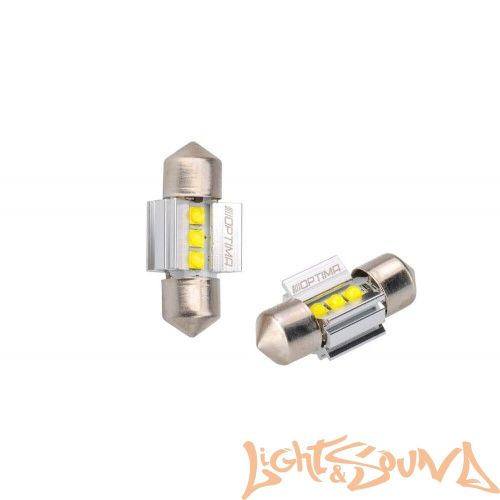 Optima Festoon 28mm MINI-CREE, CAN,white,9-16v, 150mA 1.8W 250Lm, T10*28mm, 2шт