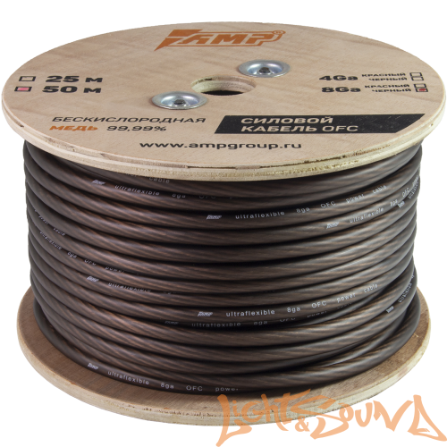 AMP 100% Кабель силовой, OFC Ultraflexible, 8GA/8мм2 чёрный, 50м в катушке