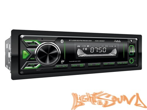 Aura AMH-205BT USB-ресивер, 4x51w, USB SD/FM/AUX/BT, 2 RCA, зелёная подсветка, съёмная рамка