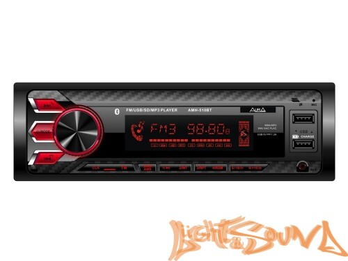 Aura AMH-510BT USB-ресивер, 4x51w, 2xUSB (1A)/SD/FM/AUX/BT, 2 RCA, iD3-TAG, съёмная панель, 7 цветов