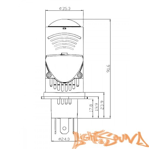 Светодиодные мини линзы SVS A10-PRO H4, 3000Lm, 6000K, 12V, кулер, 2шт
