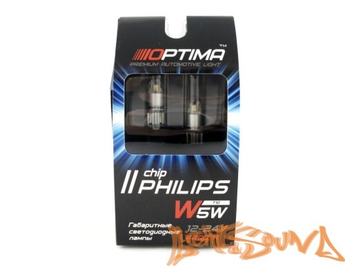 Optima Premium PHILIPS Chip2 W5W (T10), 4200K, 12-24V, (W2.1X9.5D), 2шт