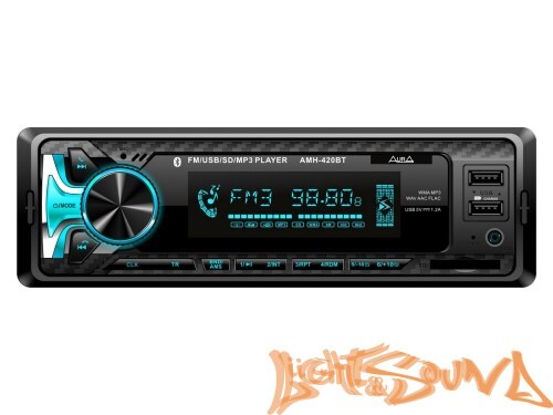 Aura AMH-420BT USB-ресивер, 4x51w, 2xUSB (1A)/SD/FM/AUX/BT, 2 RCA, iD3-TAG, мультицвет (7 цветов)