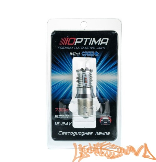 Optima MINI P21W, RED, CAN, CREE XB-D*10, 5500K, 50W, 12V (Ba15S), 1шт